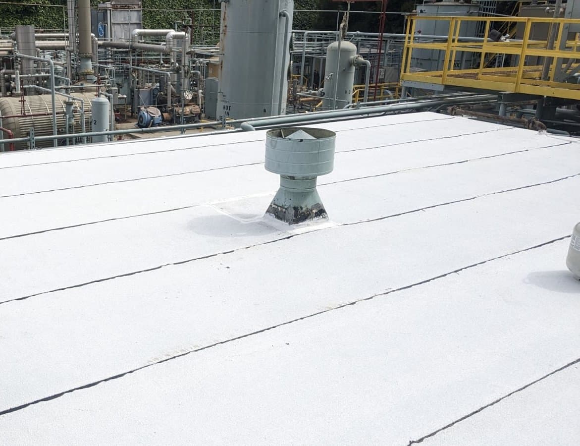 Commercial flat roof after torch down roofing work in Oxnard, California