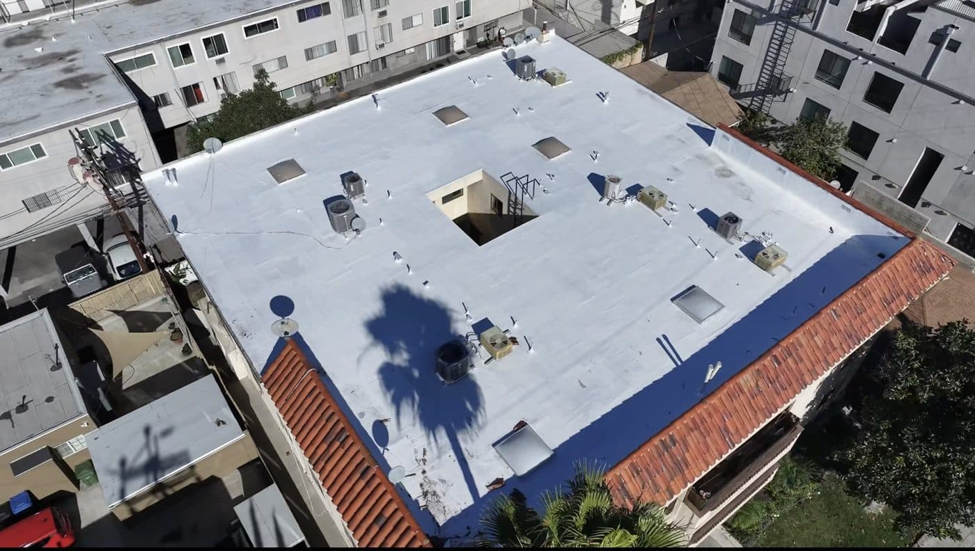 Commercial roof after silicone roof coating in Buena Park, California