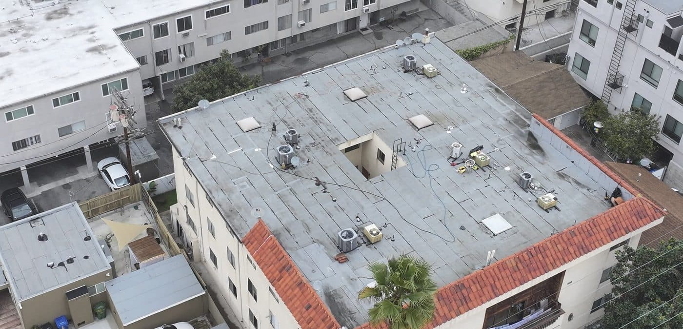 Commercial roof before silicone roof coating in Buena Park, California