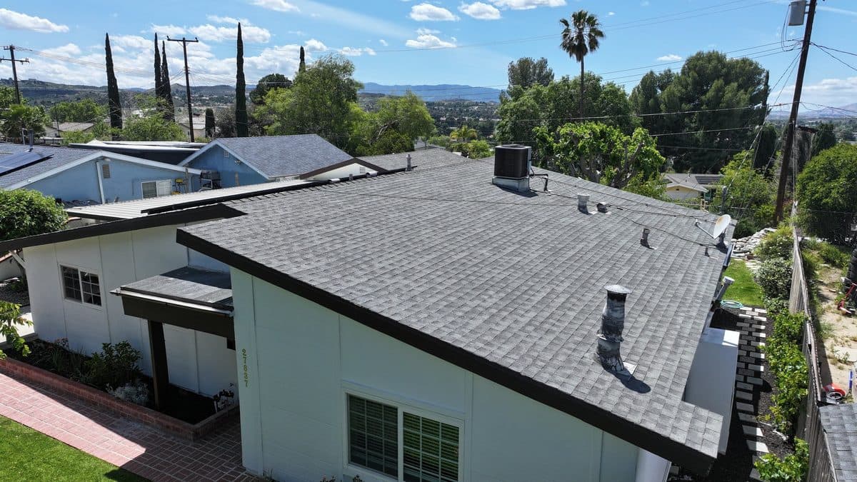 Close aerial view of shingle roof detail
