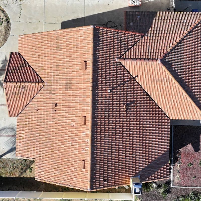 Aerial view of the finished re-tiled roof