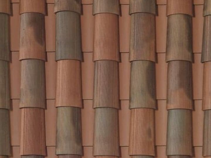 Two-piece Mission barrel roof tiles, close-up