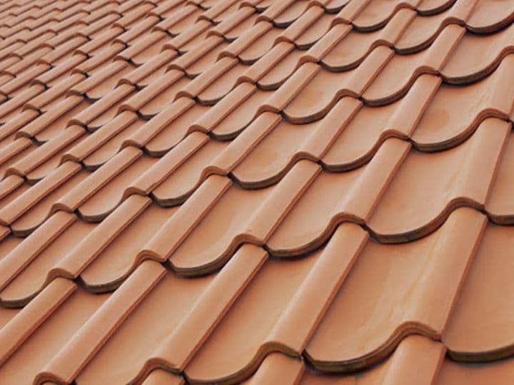 Spanish S-profile terracotta roof tiles, close-up